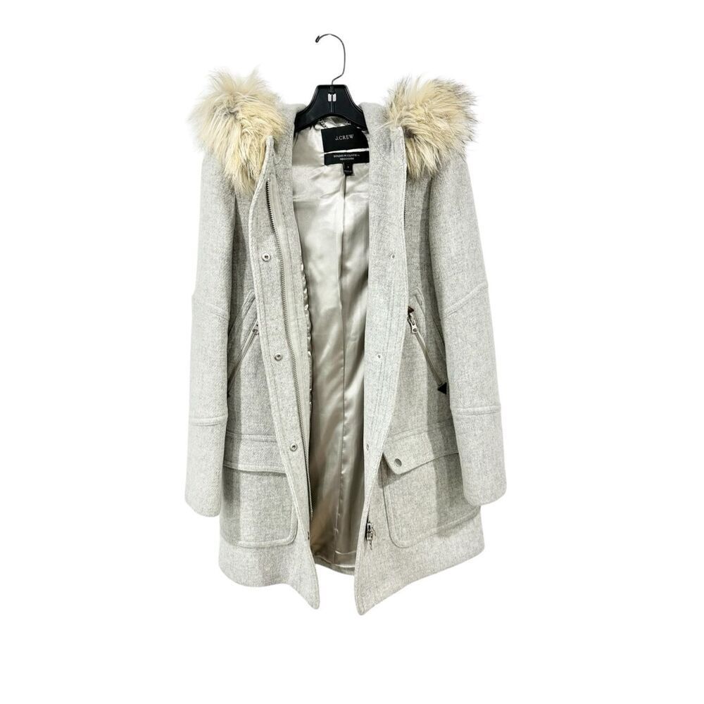 J Crew Stadium Cloth Fur Lined Wool Coat Size 0 - Picture 4 of 9